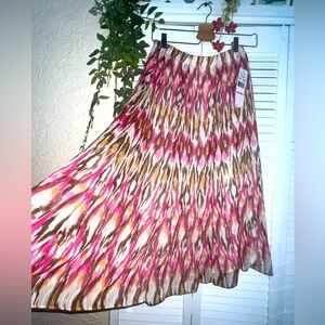 Alfred dunner 10p Pleated new elastic skirt flow pink colorful spring classy